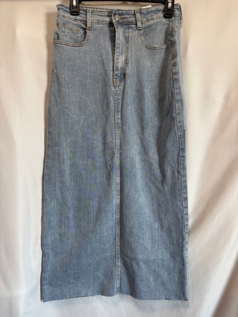 Light Blue Denim Maxi Skirt - Classic High-Waist Style